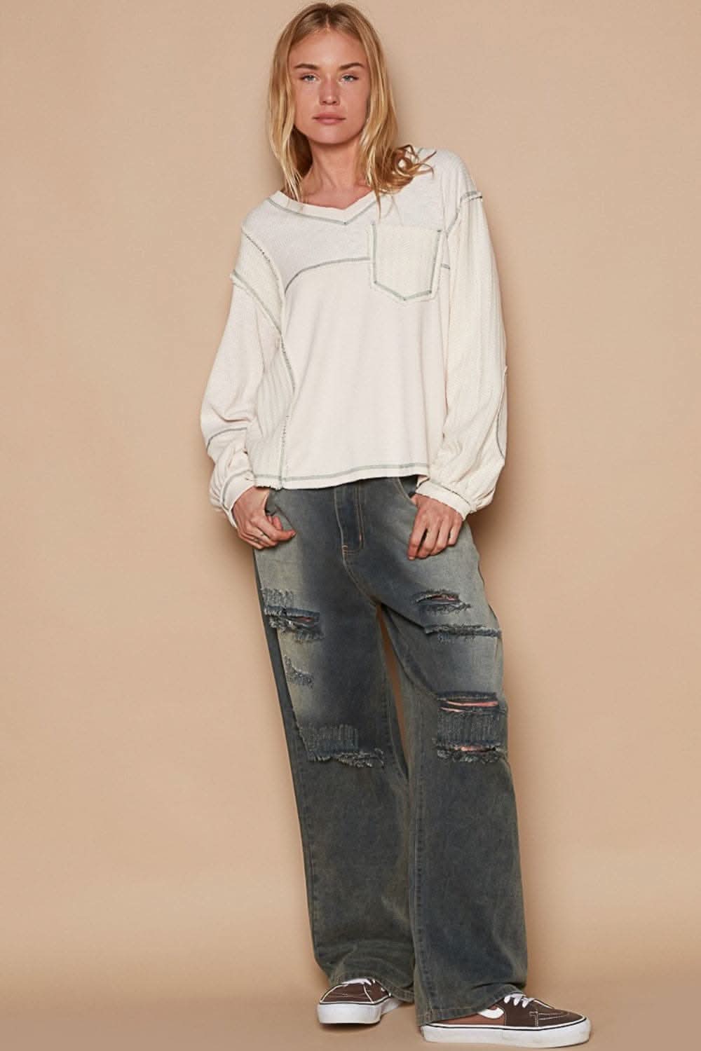 Pol v-neck knit top, chic style - Love Salve 