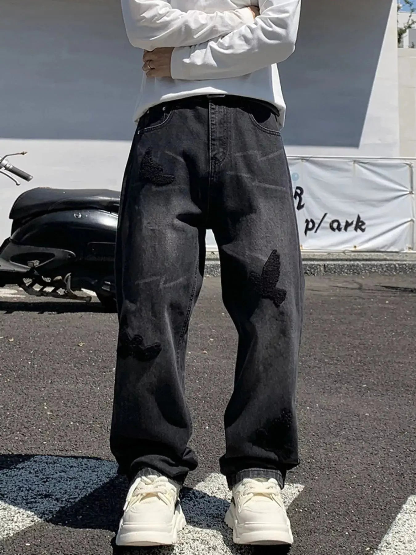 Men's Baggy Denim Jeans With Dove Applique Patches Plus Size Simply Love