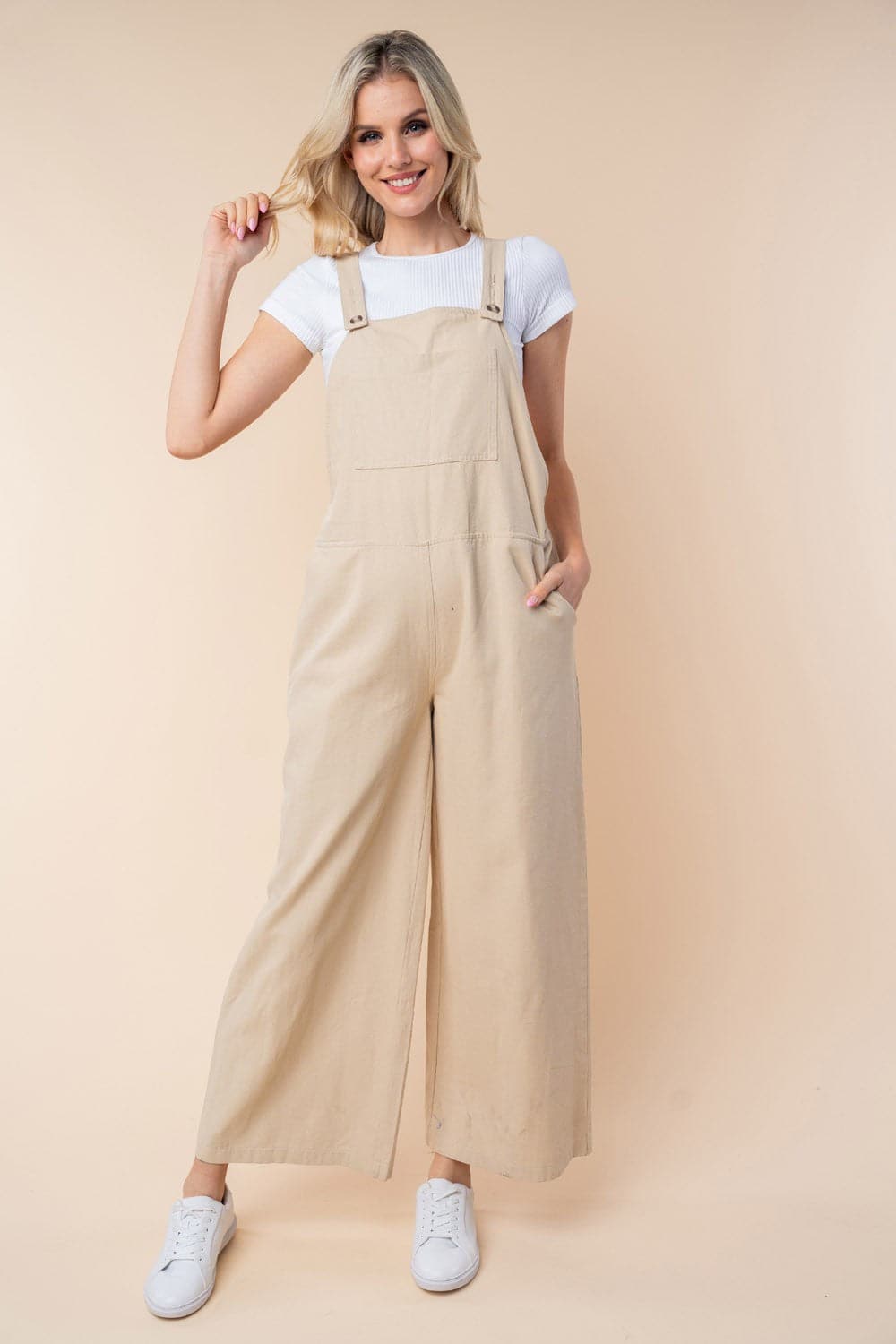 White Birch Sleeveless Wide Leg Jumpsuit.