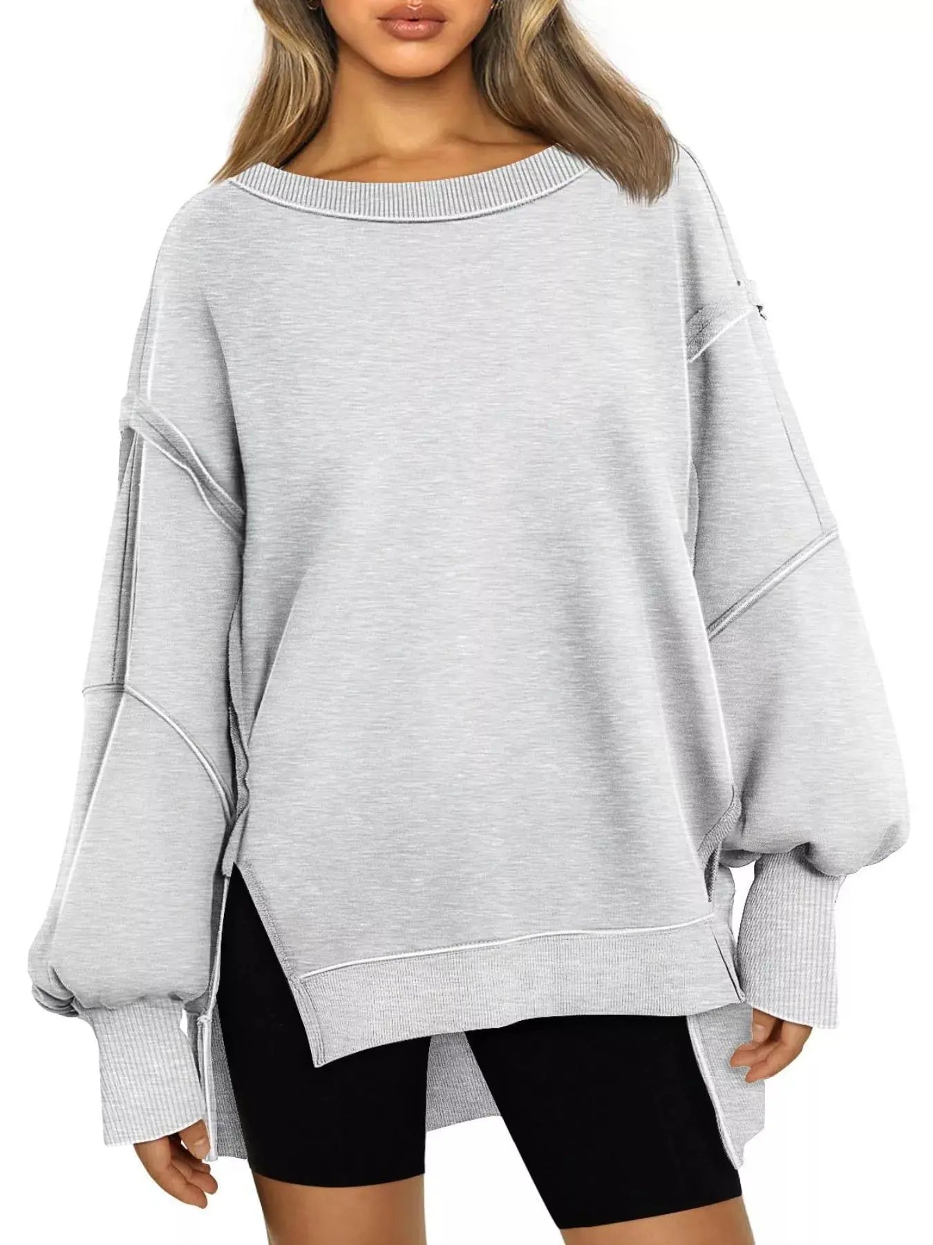 Side Slit Long Sleeve Oversized Sweatshirt Simply Love
