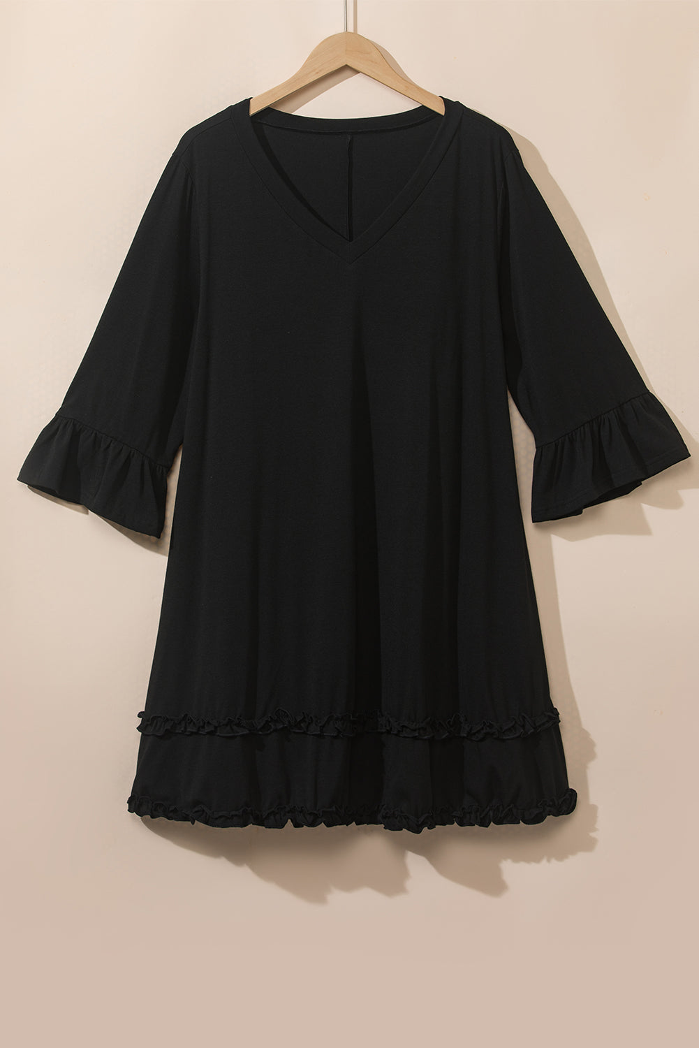 Chic black plus size ruffled sleeve dress for effortless elegance