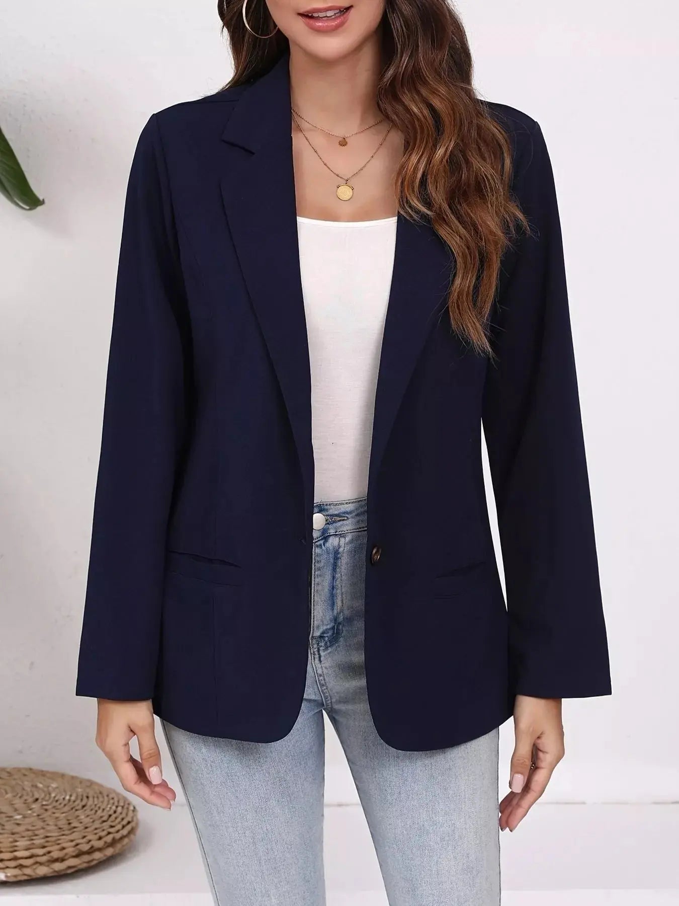 Plus Size Lapel Collar Single-Button Blazer Simply Love