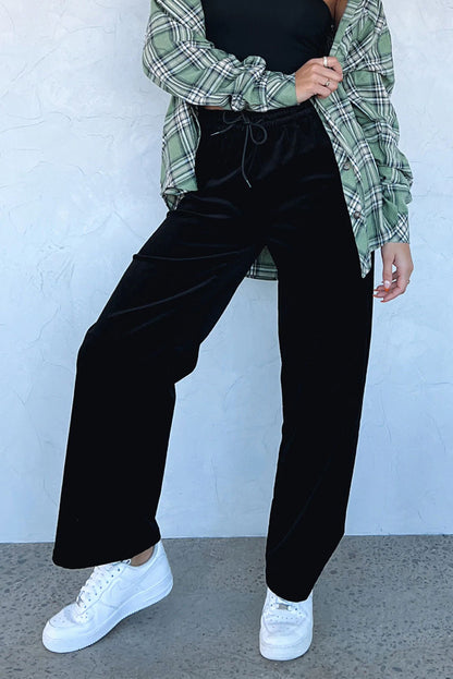 Chic black wide leg drawstring pants