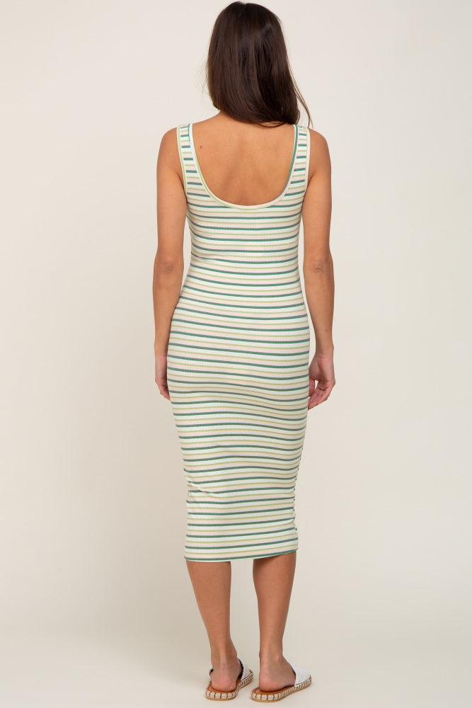 Green Striped Ribbed Fitted Maternity Midi Dress PinkBlush