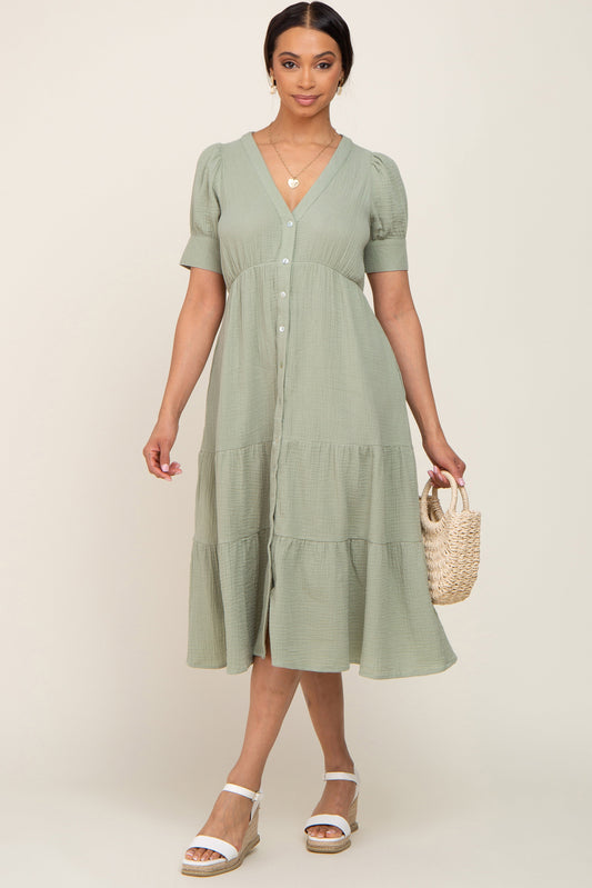 Mint Button Down Short Sleeve Dress PinkBlush