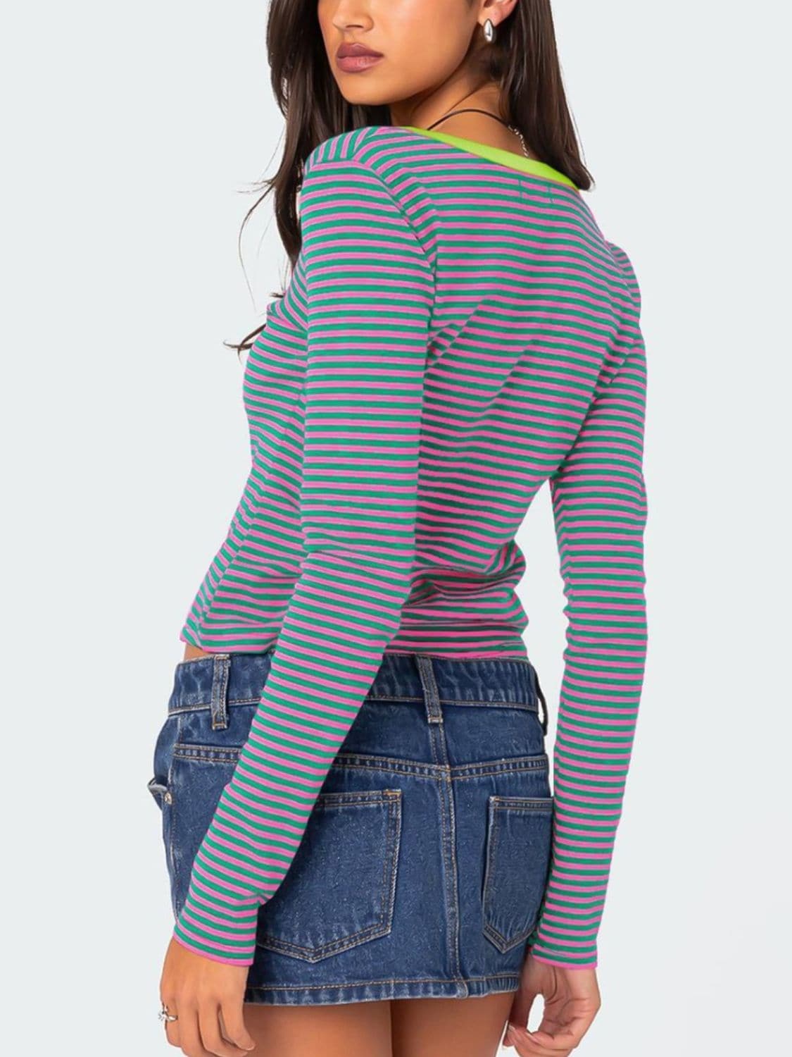 Striped button-up long sleeve tee