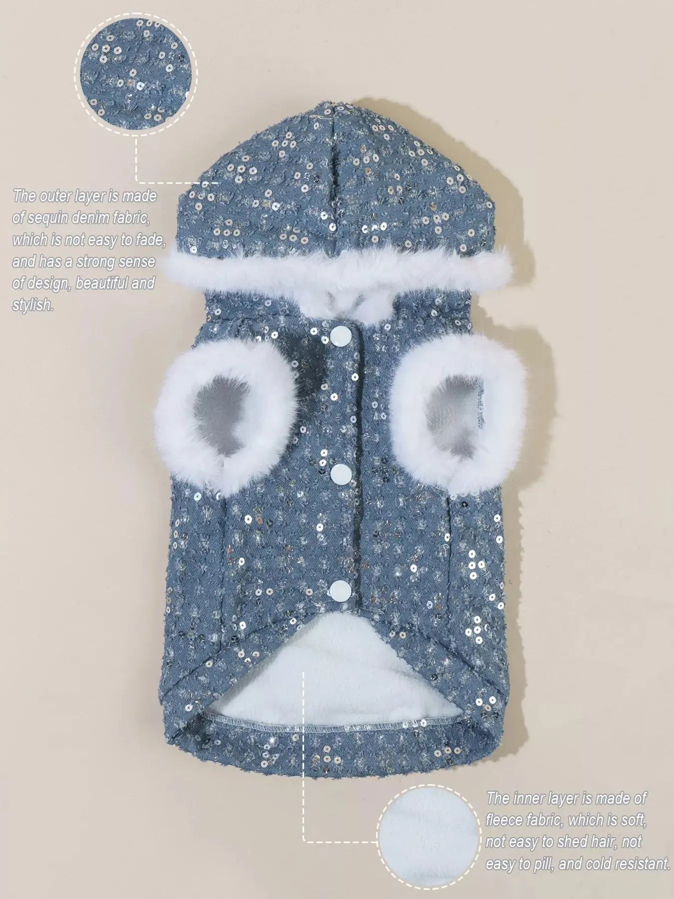 Sequin Pet Coat with Fur Trim Simply Love
