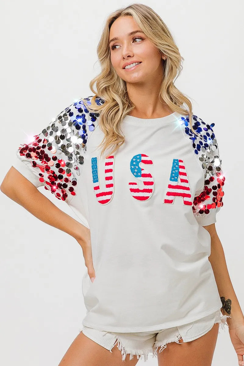 BiBi American Flag Theme Sequin Top - Love Salve 