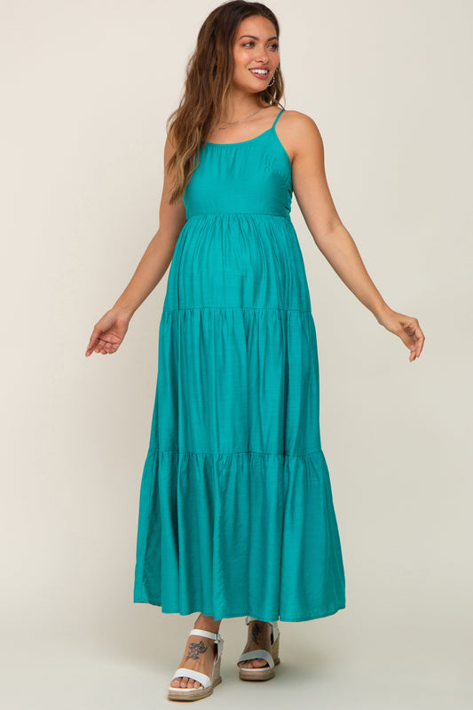 Green Tiered Maternity Maxi Dress PinkBlush