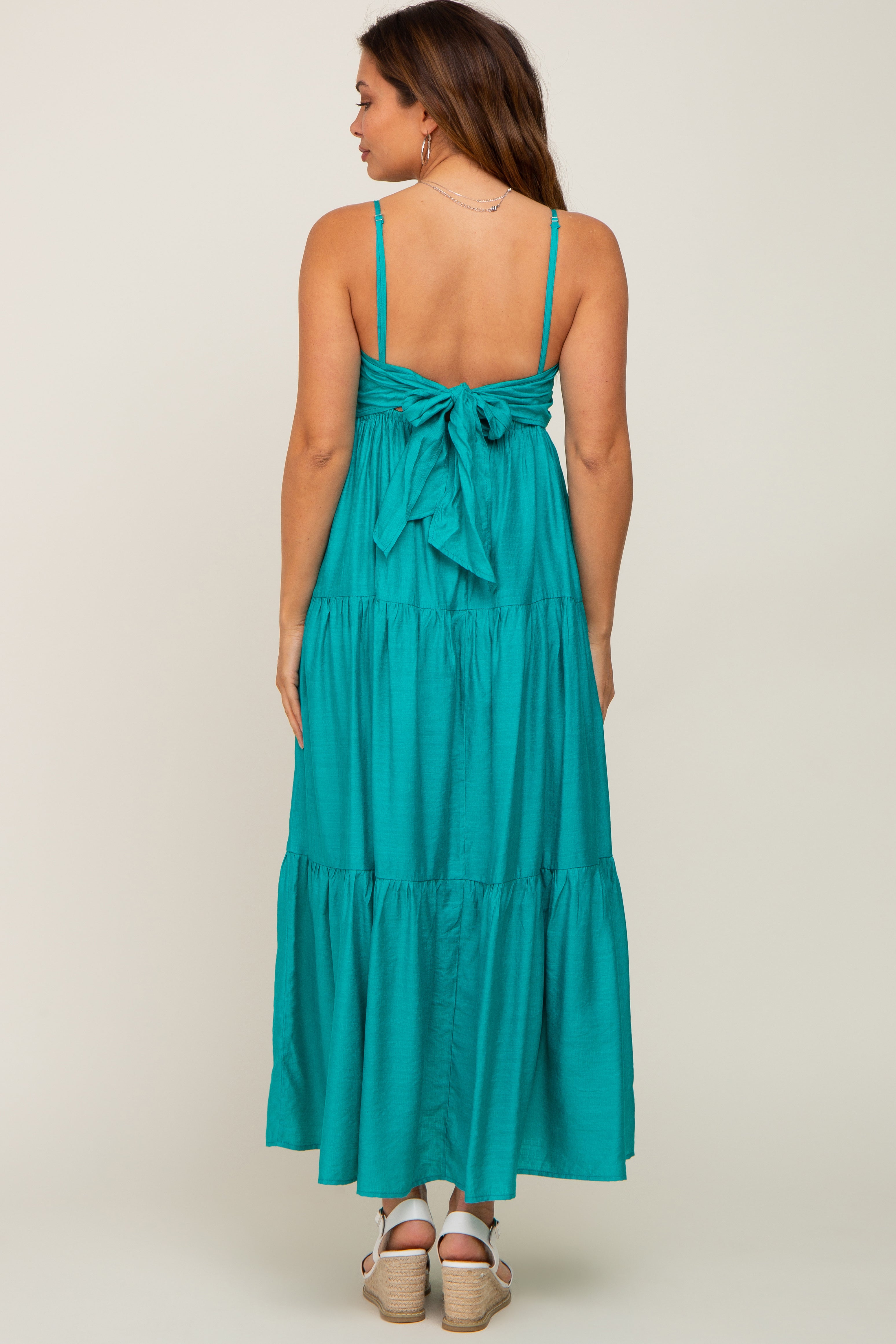 Green Tiered Maternity Maxi Dress PinkBlush