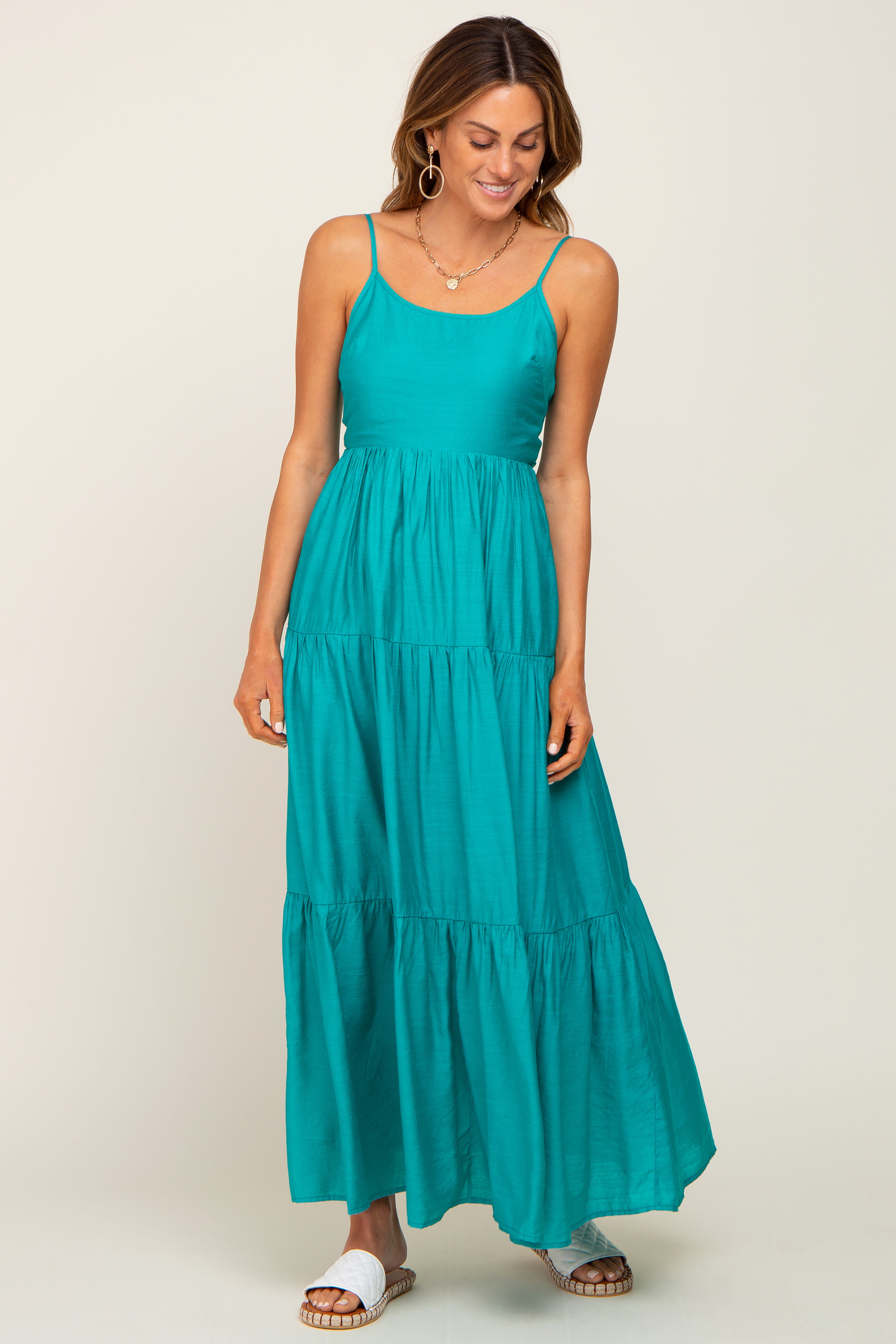 Green Tiered Maxi Dress PinkBlush