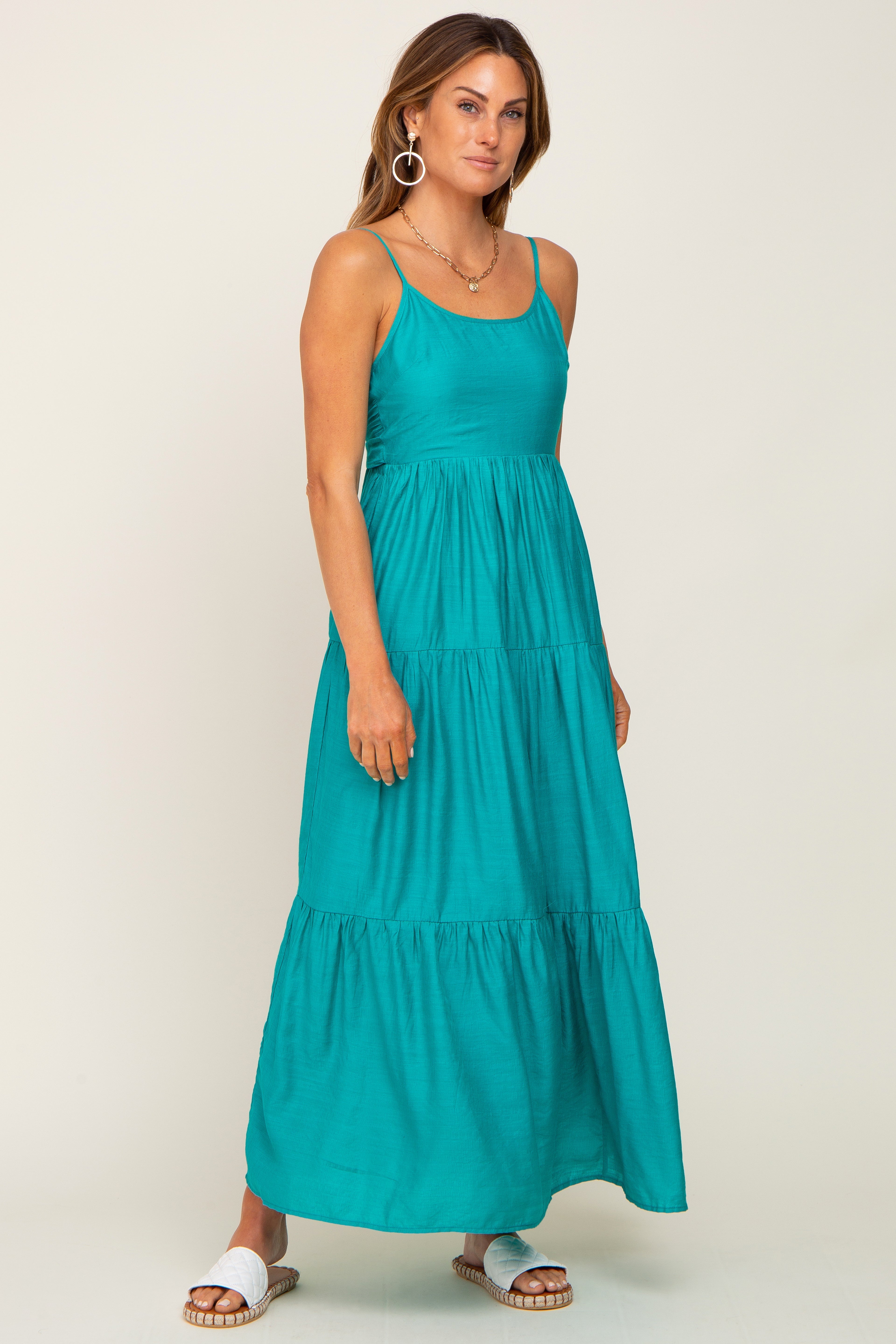 Green Tiered Maxi Dress PinkBlush