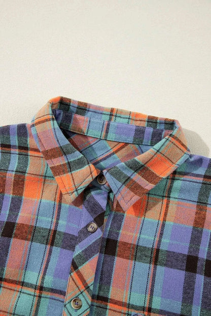 Plaid Collared Neck Long Sleeve Shirt.