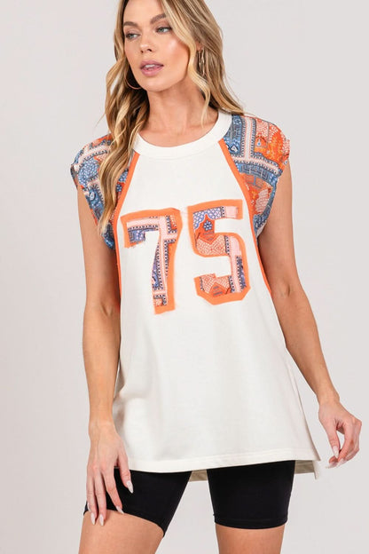 Chic patchwork sleeveless top with side slits