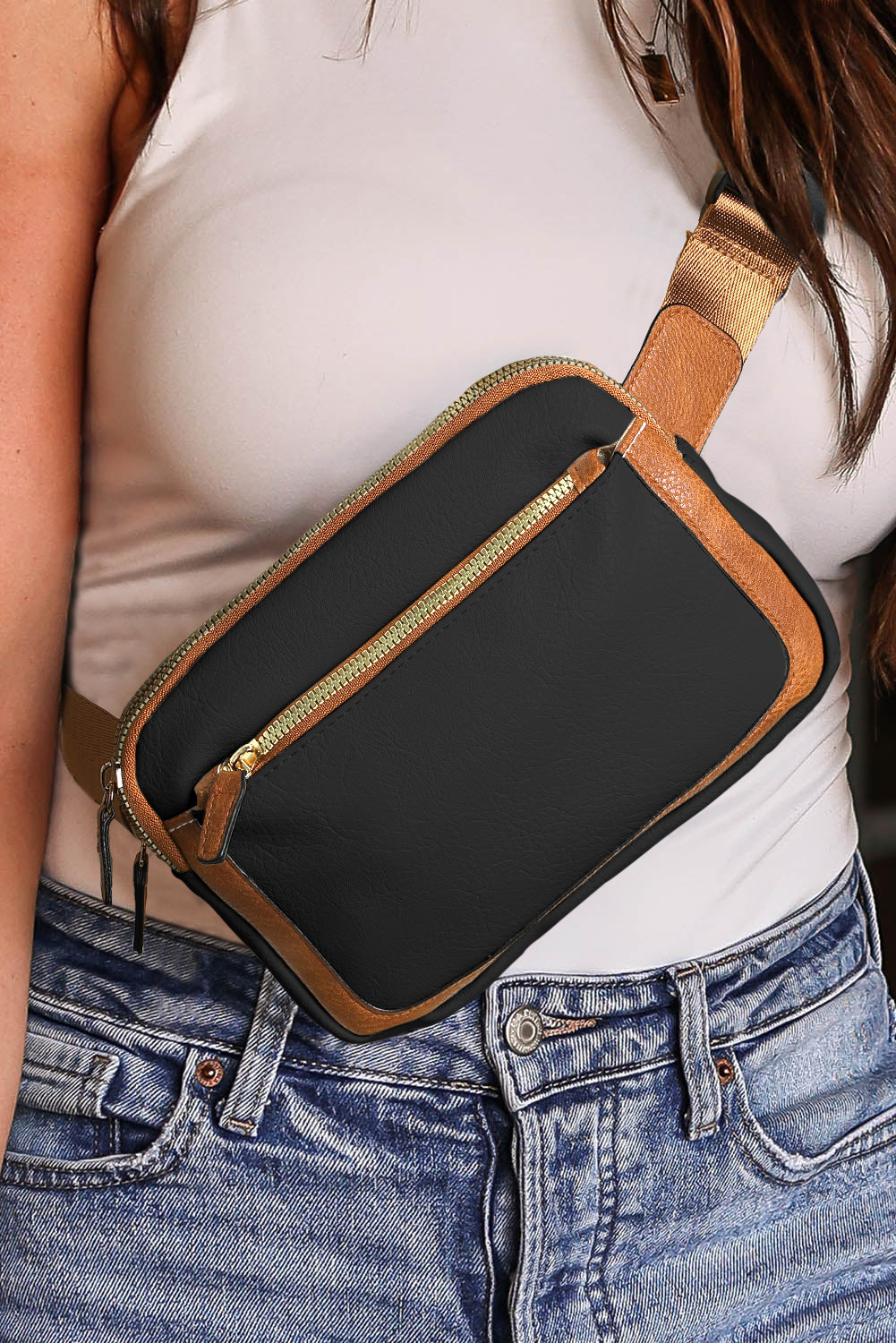 Chic black mini crossbody bag with adjustable strap