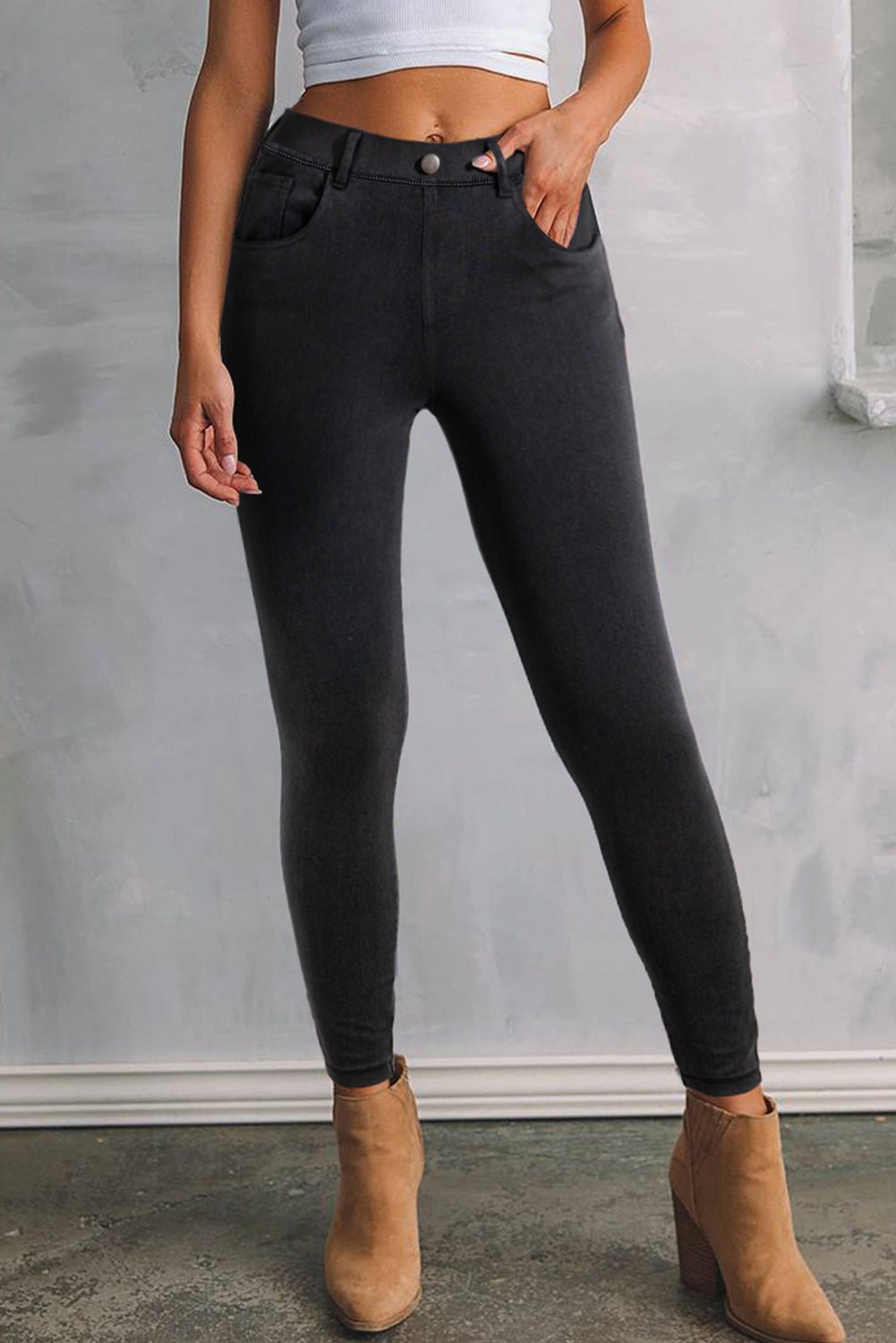 Chic black high-waisted skinny ankle jeans