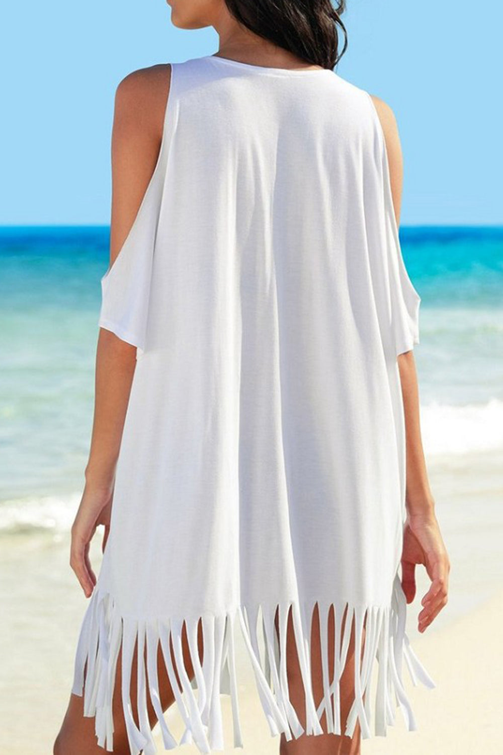 Fringe V-Neck Cold Shoulder Cover Up Coco’s Tee Boutique