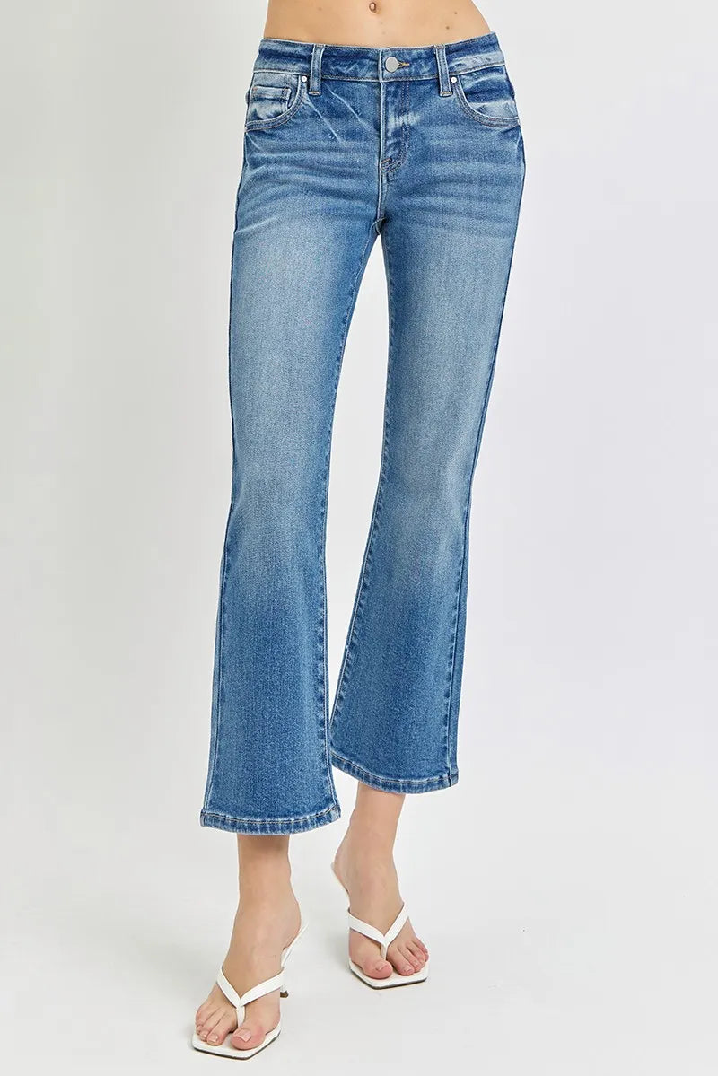 Risen Full Size Low Rise Crop Flare Jeans Plus Size - Love Salve 