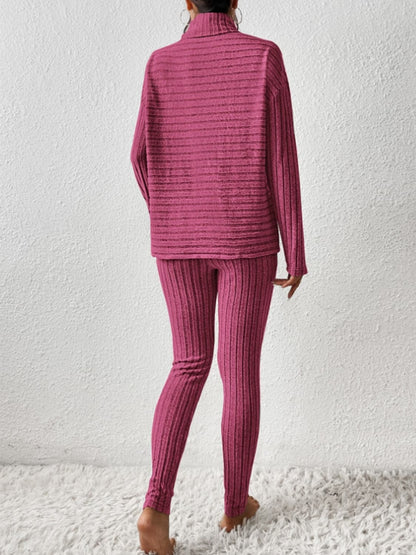 Ribbed Turtleneck Top and Pants Set.