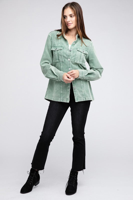 Corduroy Button-Up Jacket for Women