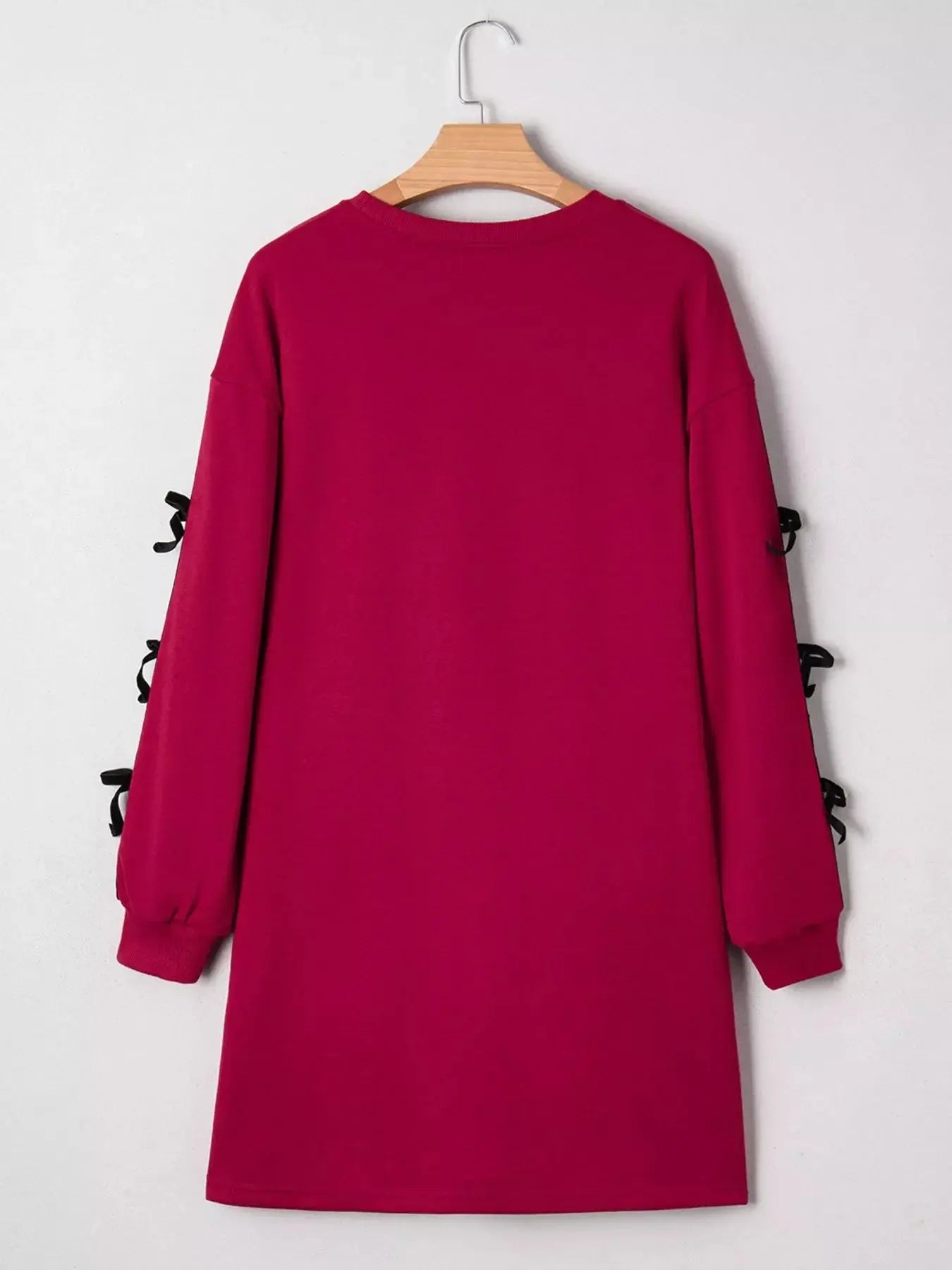 Contrast Striped Bow Detail Drop Shoulder Sweatshirt Dress with Pockets Simply Love