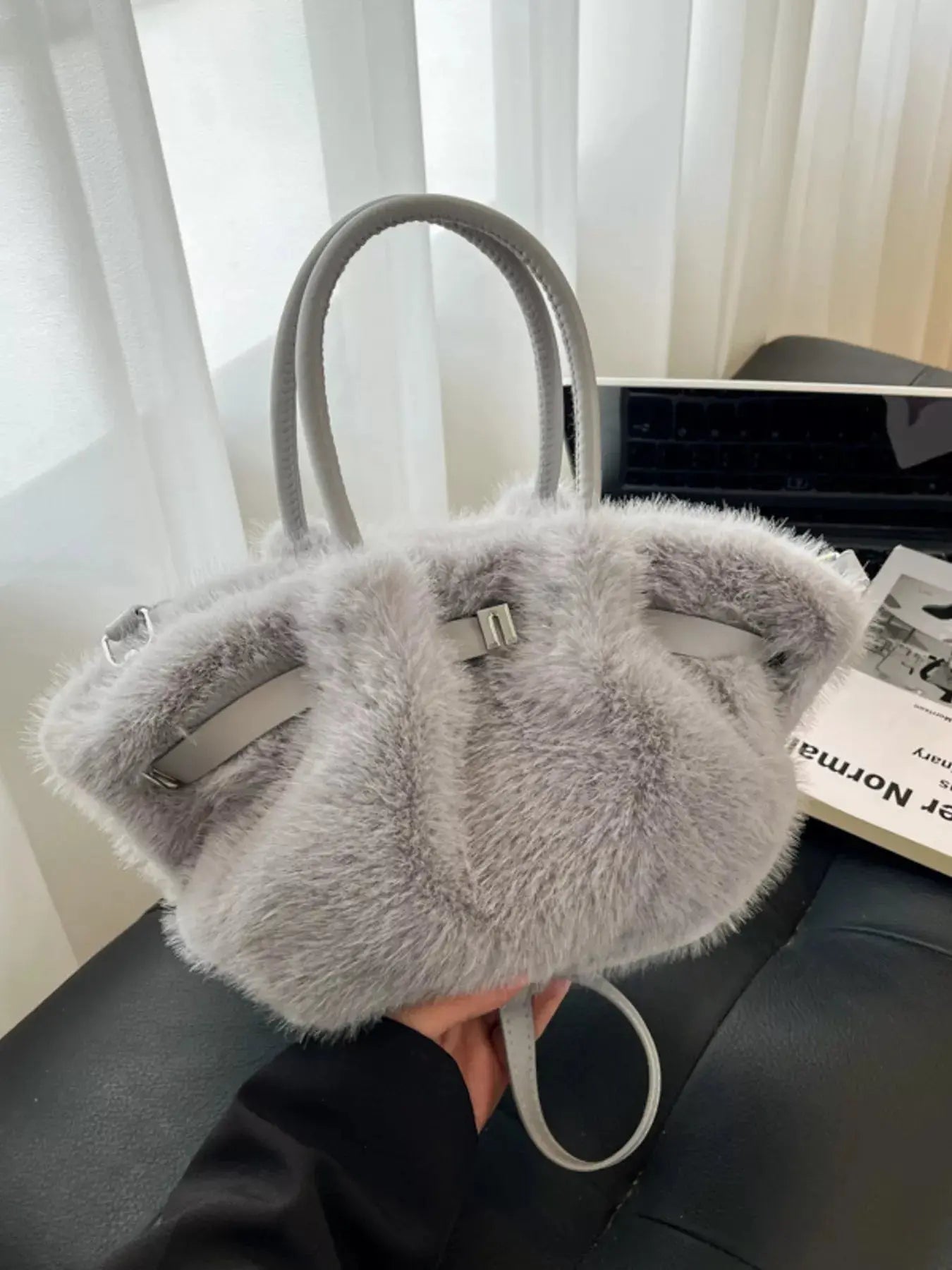 Fluffy Crossbody Bag with Buckle Detail Simply Love