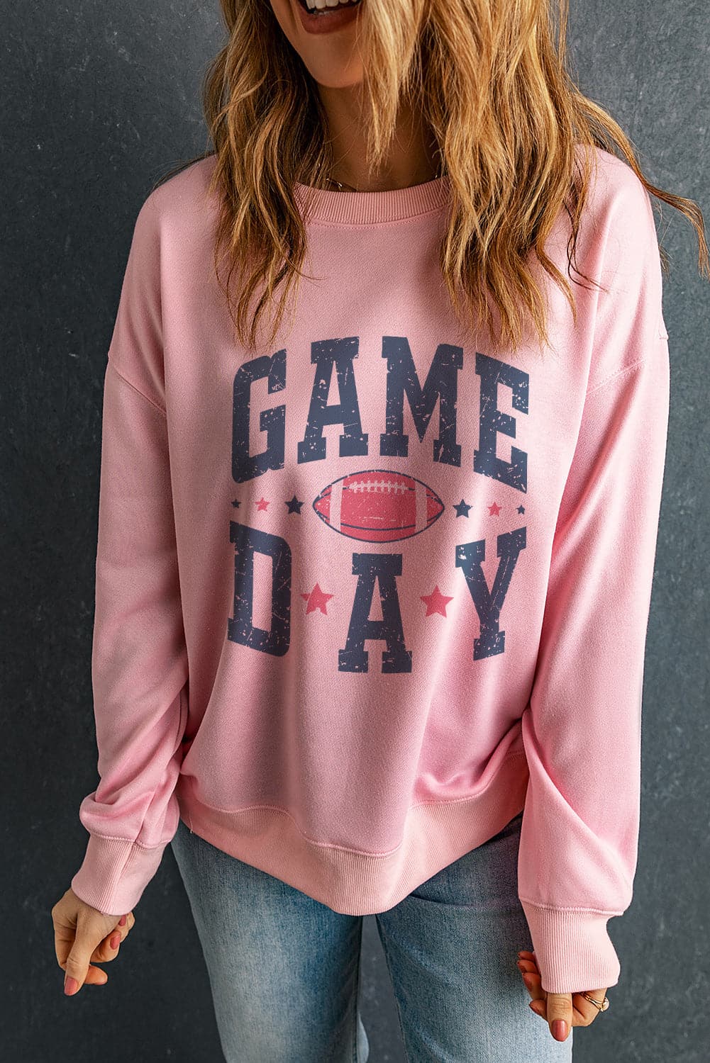 GAME DAY Round Neck Long Sleeve Sweatshirt.