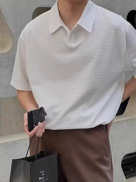 Men's Plus Size Textured Short Sleeve Casual Polo Simply Love
