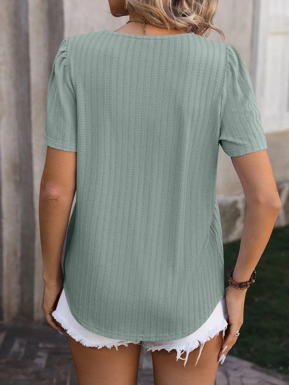 Mandy Ruched Square Neck Short Sleeve Blouse Coco’s Tee Boutique