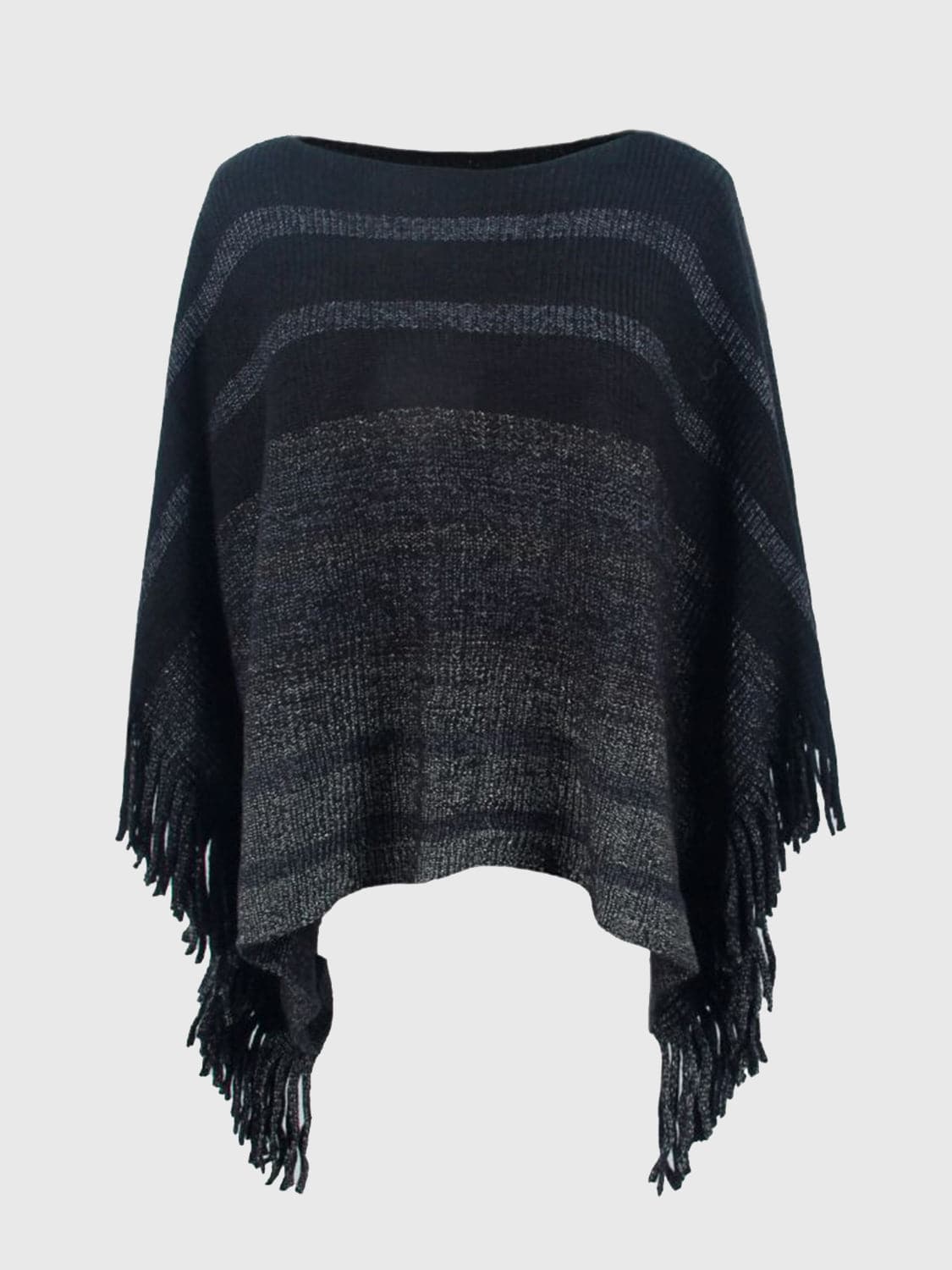 Striped Boat Neck Poncho with Fringes.