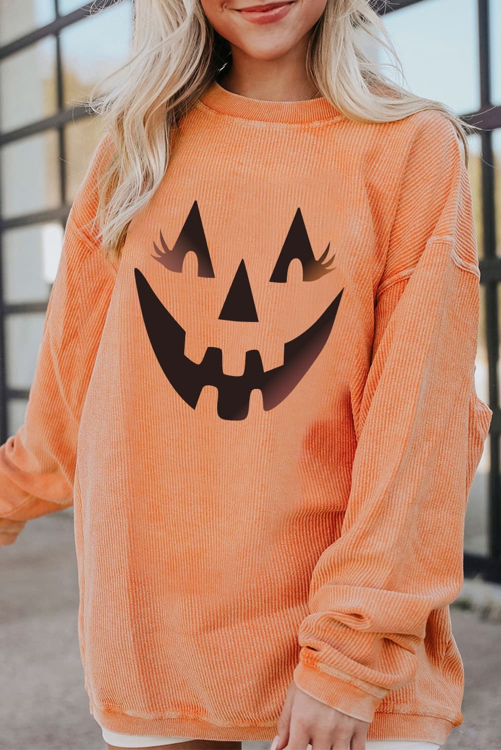 Casual round neck pumpkin graphic sweatshirt