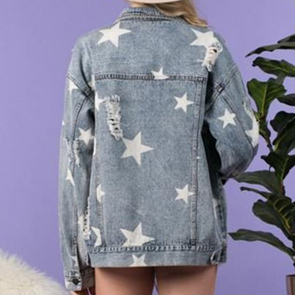 Star Distressed Denim Shacket Coco’s Tee Boutique