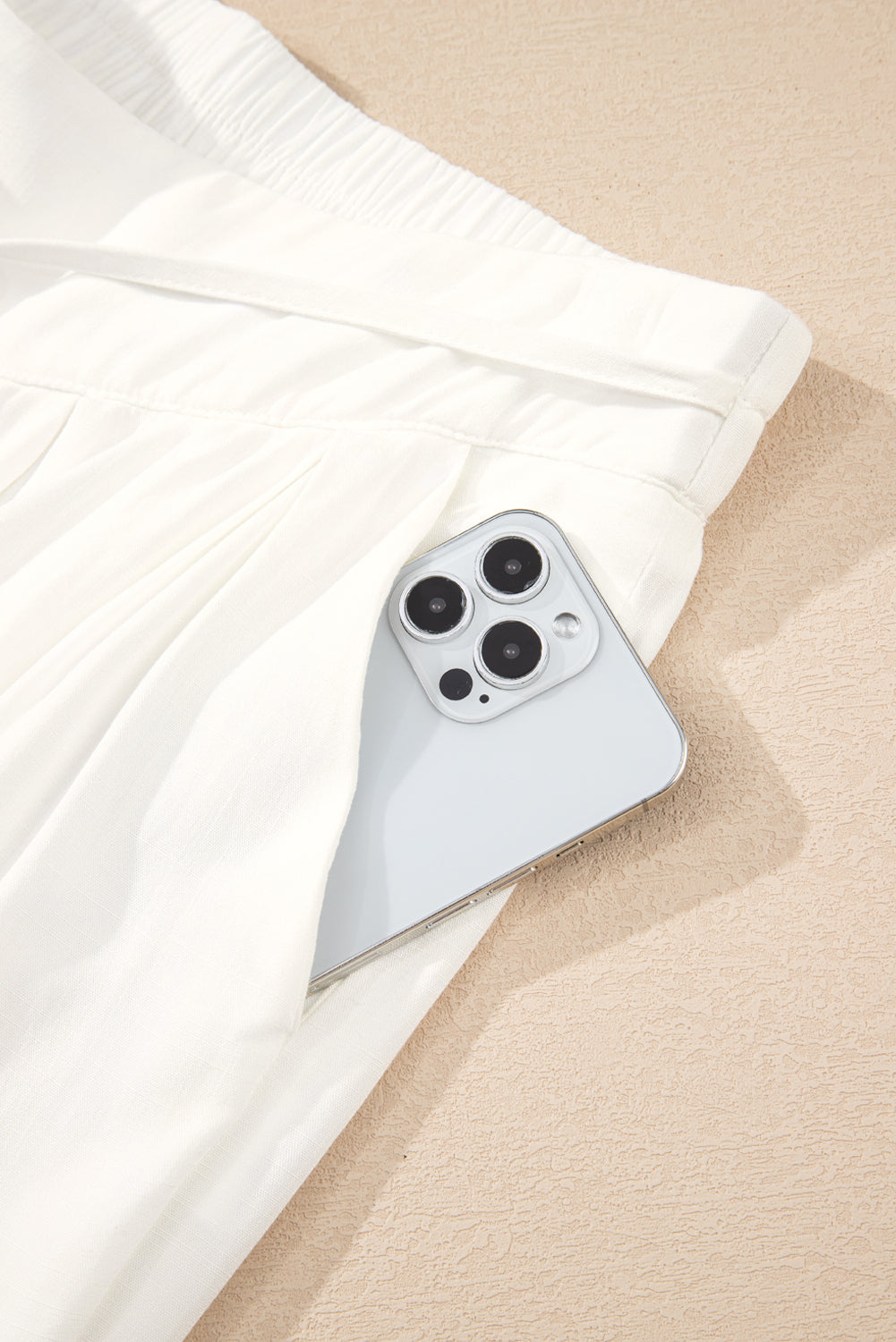 White Solid Drop Waist Pleated Wide Leg Casual Pants Love Salve