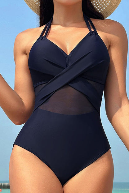 Crisscross Halter Neck One-Piece Swimwear.