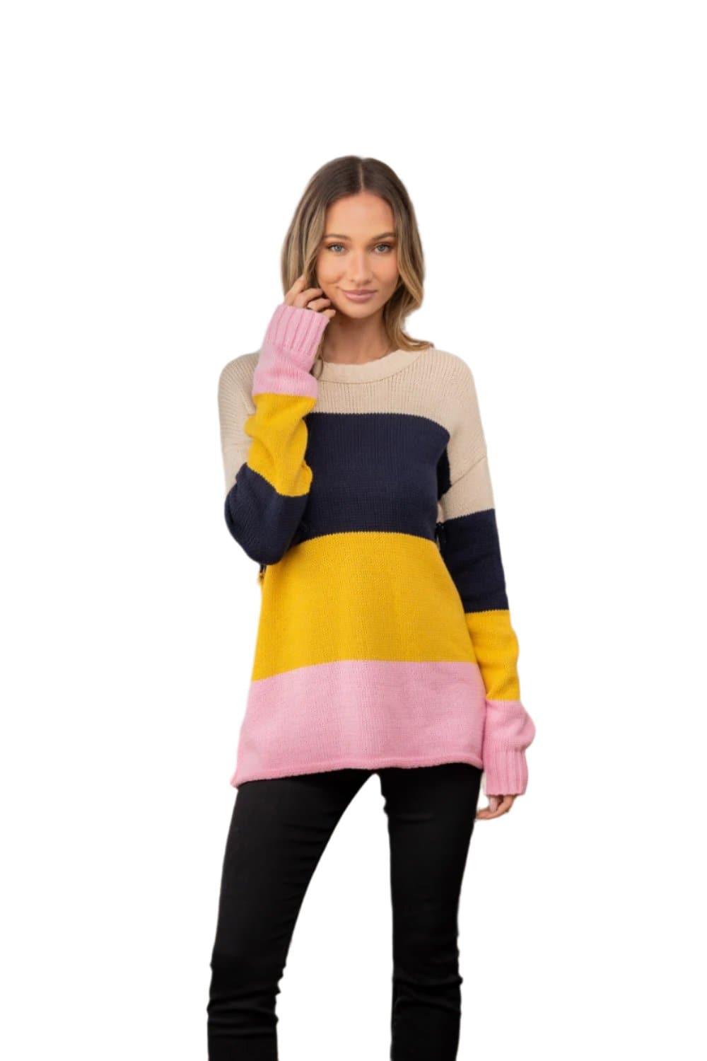 Sew In Love Full Size Color Block Exposed Seam SweaterSew In Love Full Size Color Block Exposed Seam Sweater
 Embrace a bold, contemporary style with the Sew In Love Full Size Color Block Exposed Seam Sweater. This modeLove Salve Love Full Size Color Block Exposed Seam SweaterKnit Tops