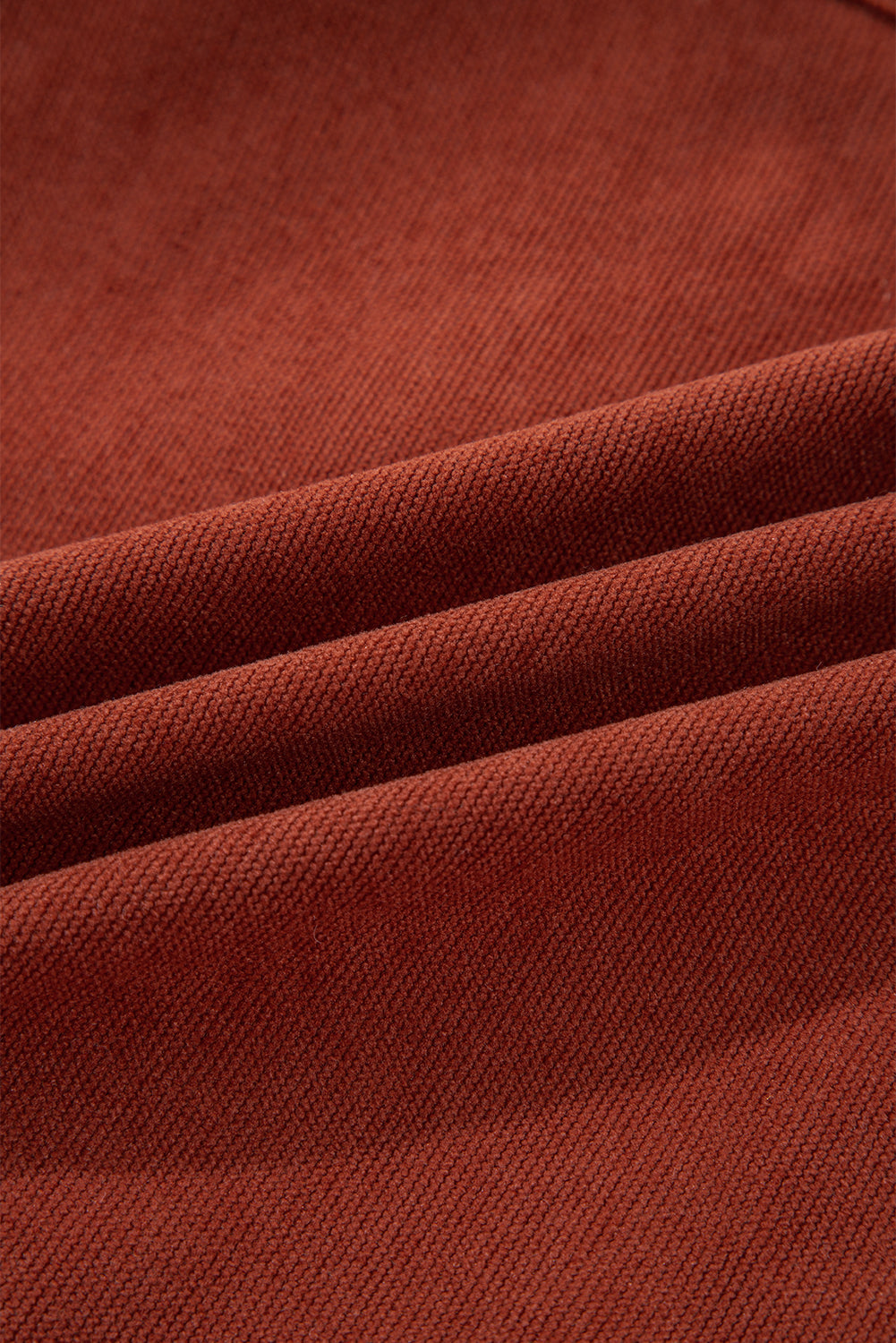 Gold Flame Velvet Flap Pockets Drop Shoulder Casual Shacket For Everyday Wear Versatile Layering Piece For Cool Weather Dear-Lover Dropshipping