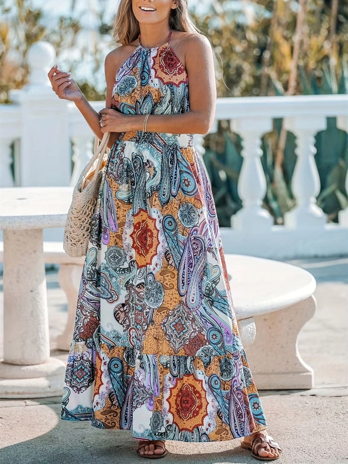 Printed Halter Neck Maxi Dress.