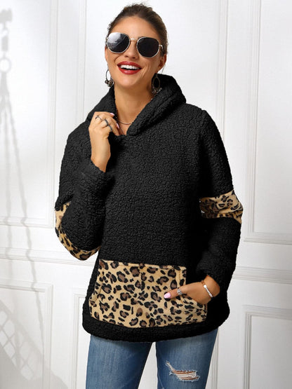 Sherpa Leopard Long Sleeve Hoodie.