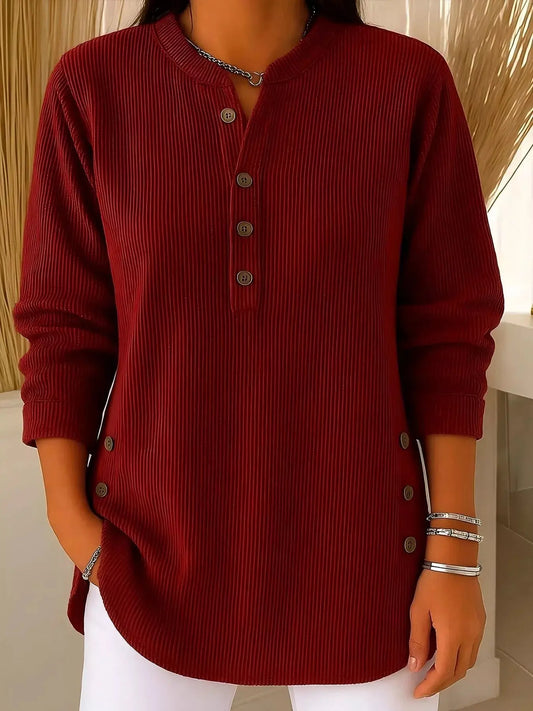 Full Size Ribbed Half Button Henley Top Plus Size Simply Love