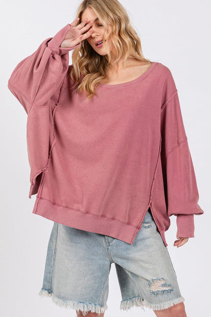 SAGE + FIG Mineral Wash Side Slit Oversized Sweatshirt.