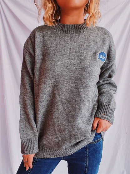 Embroidered oversized sweater with dropped shoulders