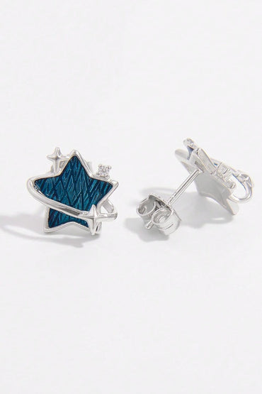 925 Sterling Silver Zircon Star Earrings.