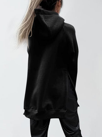 Slit Pocketed Raglan Sleeve Hoodie.