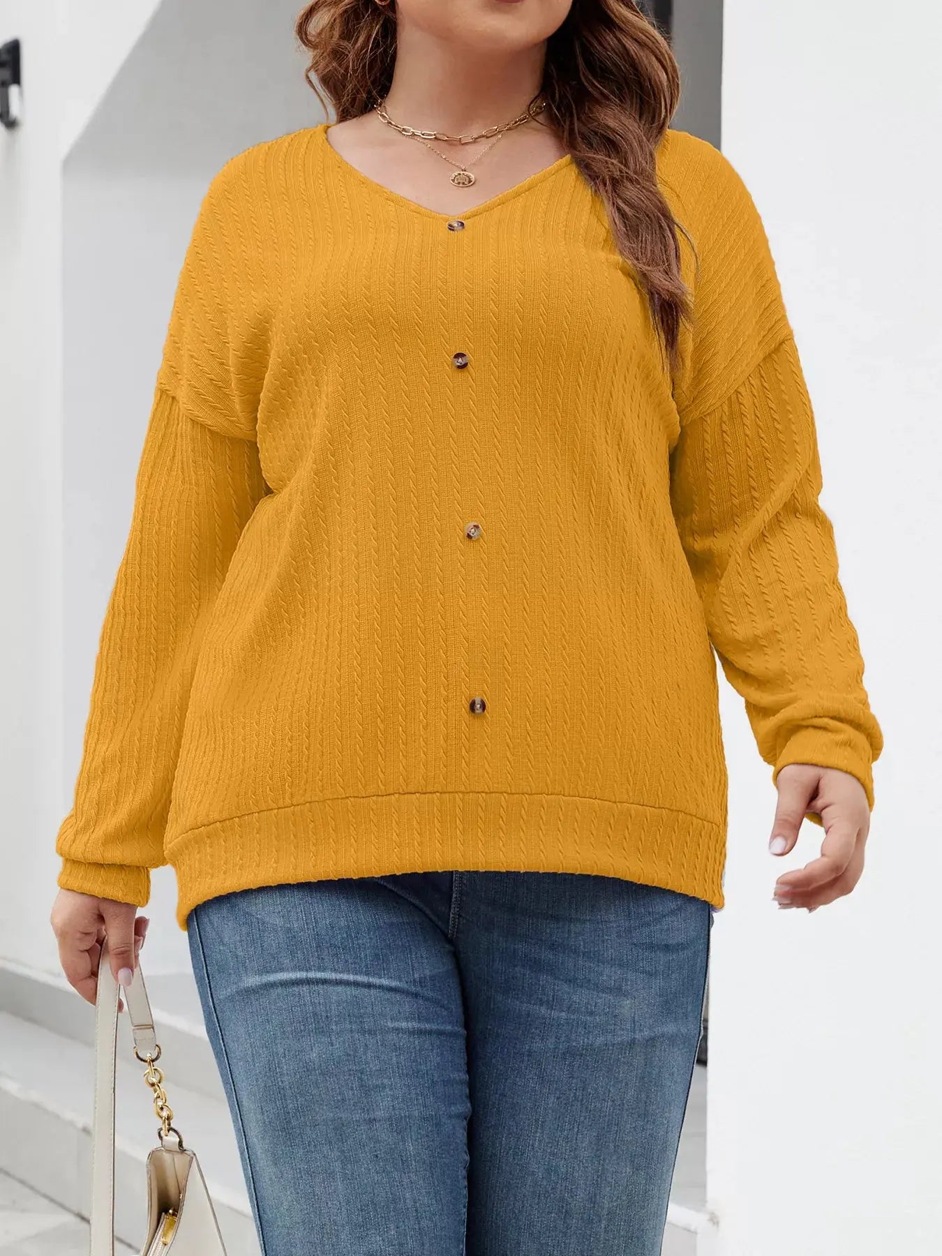 Plus Size V-Neck Dropped Shoulder Blouse Simply Love