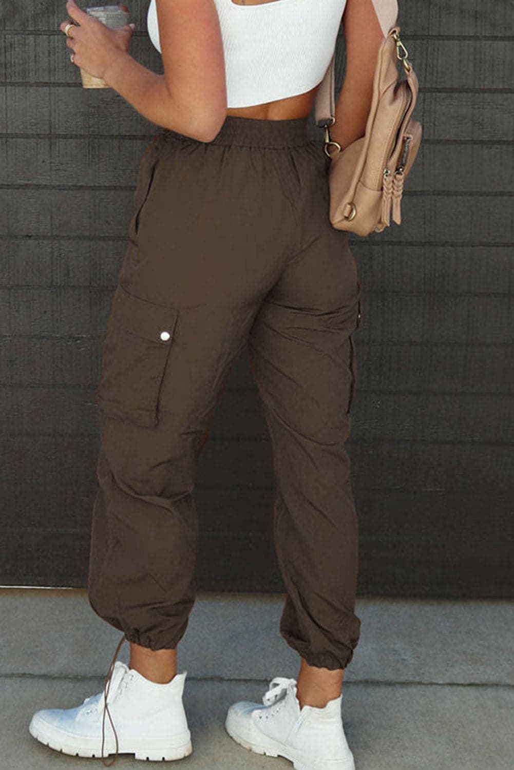 Drawstring Elastic Waist Pants with Pockets.