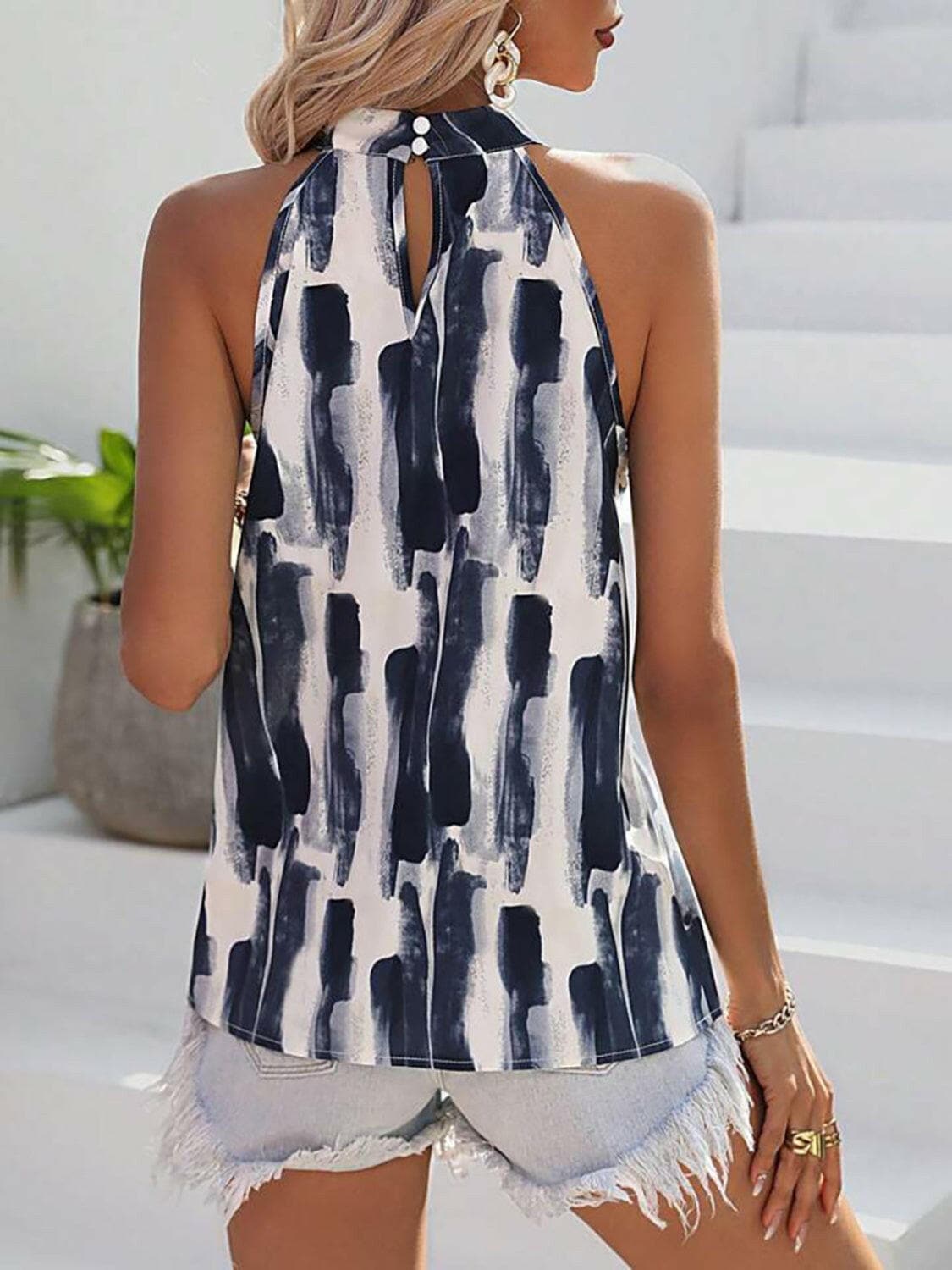 Printed Mock Neck Tank.