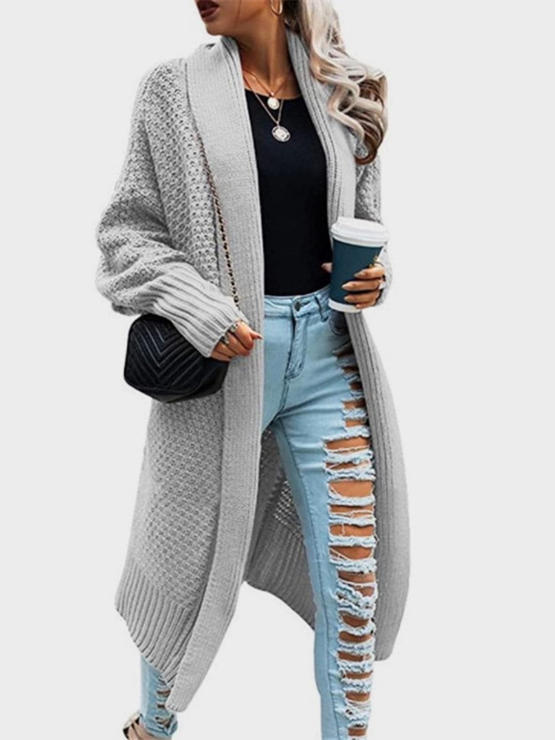 Open Front Long Sleeve Cardigan.