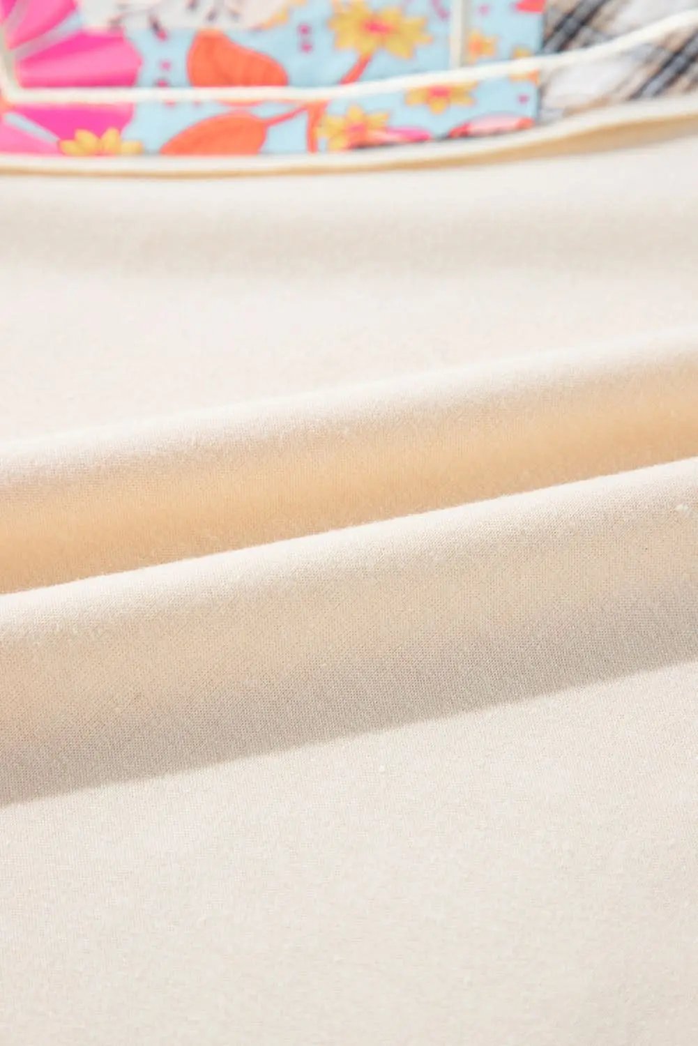 Beige Plaid Floral Peace Heart Graphic Wide Long Sleeve Top - Love Salve 