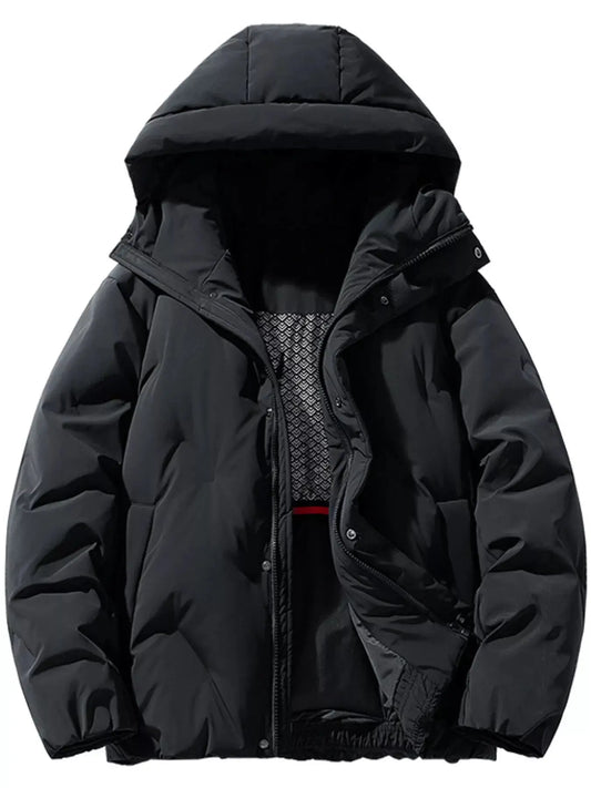 Men's Full Size Hooded Puffer Jacket with Side Pockets Plus Size Simply Love
