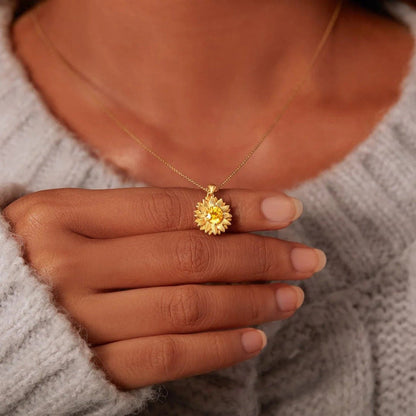 Sunflower Shape 18K Gold-Plated Pendant Necklace.